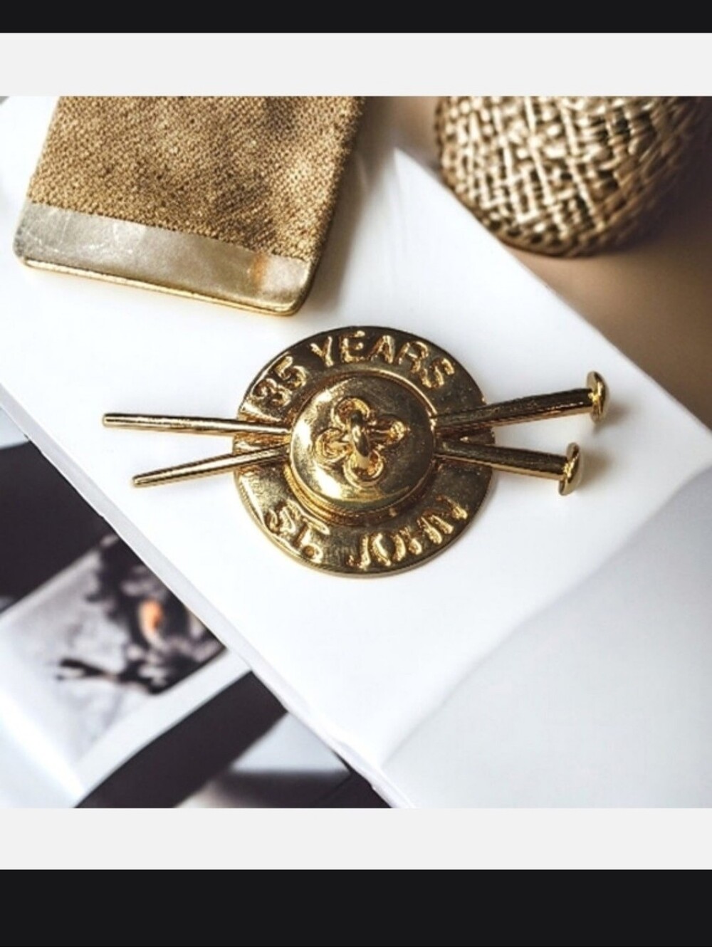 St. John Anniversary Button Nail Brooch